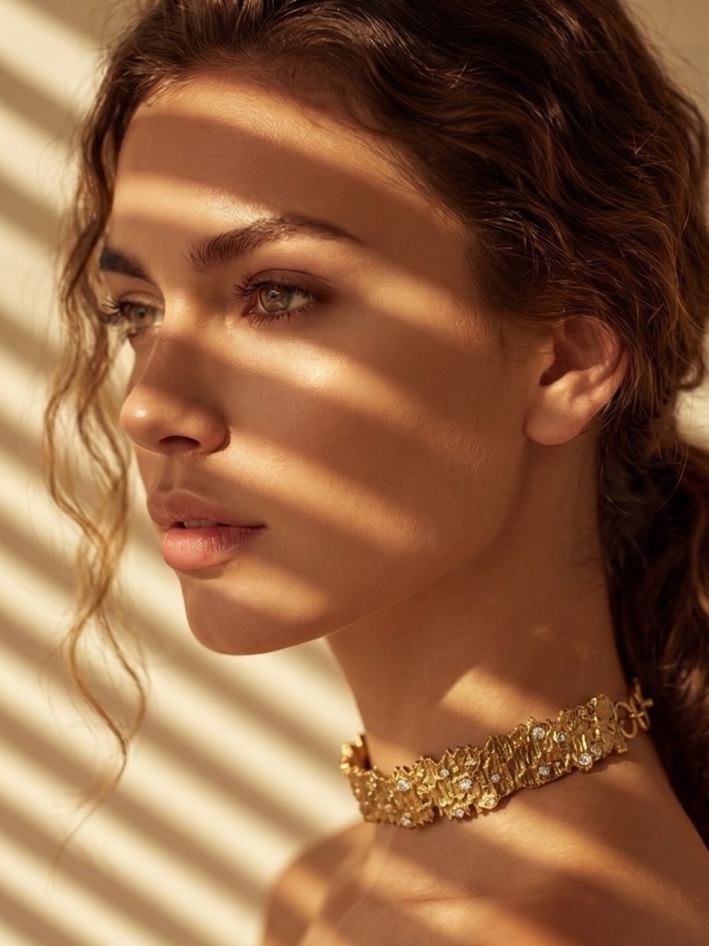 Gold Floral Statement Choker Necklace - Women Jewelry